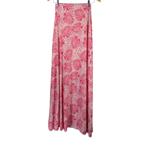 A & G by Dresscode LA Pink Tropical Print Ribbed A-Line Full Maxi Skirt Size S - Picture 1 of 7